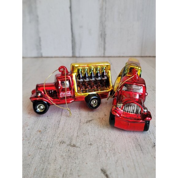 Vintage Coca-Cola red truck bottle delivery car glass ornament Xmas set - Picture 3 of 8
